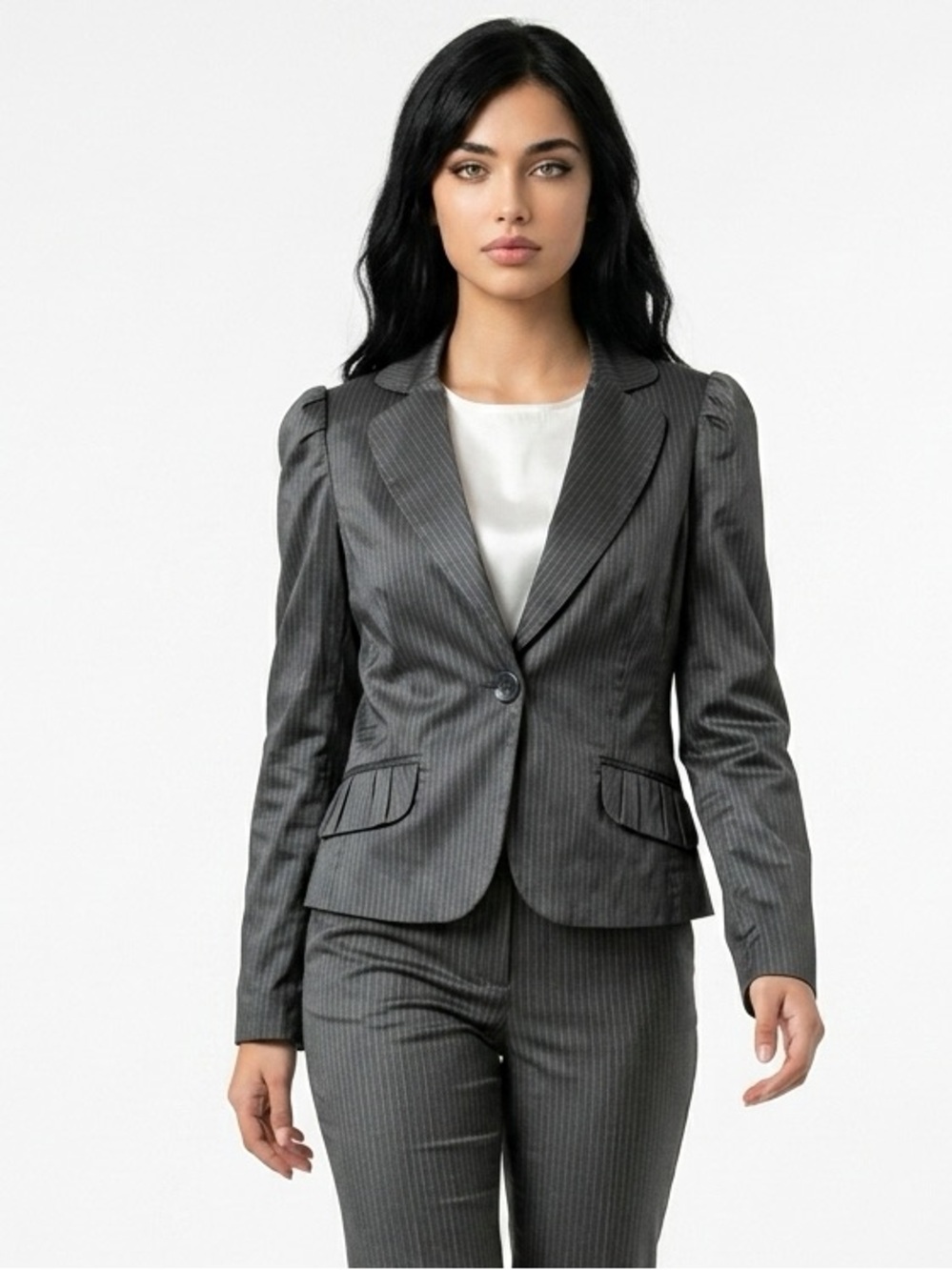H&M Charcoal Grey Pinstripe Cropped Blazer Size US 10 / EUR 40